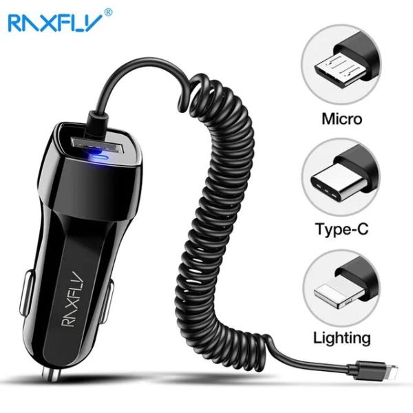 Raxfly-USBカーチャージャー,急速充電,携帯電話用,マイクロUSBタイプC,iPhone充電...