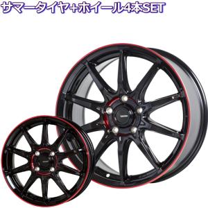 ジースピード P-05R ブラック+レッドクリア 16インチ 軽自動車 ツライチ狙い 4穴 100 5.5J/6J サマータイヤセット｜mkst