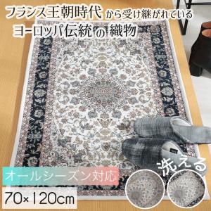 玄関マット 約70x120cm ゴブラン織 安い おしゃれ 室内 北欧 高級 屋内 大きめ 洗える 風水 滑り止め付き ペルシャ絨毯 メダリオン柄 / キュリオール｜mlastore