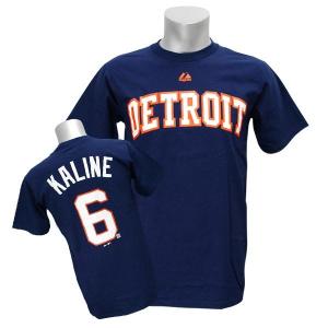 リニューアル記念メガセール MLB デトロイト・タイガース アル・ケーライン Tシャツ ネイビー マジェスティック ネーム & ナンバー｜mlbshop