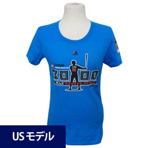 リニューアル記念メガセール MLB マーリンズ イチロー メジャー通算3000安打達成記念 シルエット Tシャツ ウィメンズ マジェスティック ブルー｜mlbshop