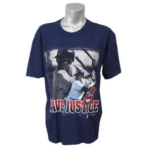 MLB インディアンス デビッド・ジャスティス プレイヤー フォト Tシャツ スターター/Starter ネイビー レアアイテム【OCSL】 2212msg｜mlbshop