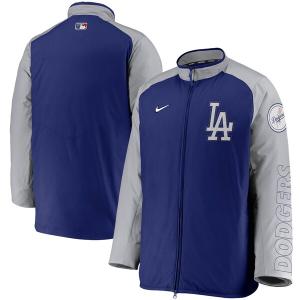 MLB ロサンゼルス・ドジャース ジャケット/アウター Authentic Collection Dugout Full-Zip Jacket ナイキ/Nike ロイヤル/グレー｜mlbshop