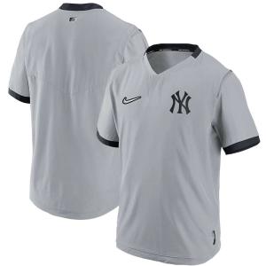 ヤンキース ジャケット MLB 選手着用 Authentic Collection ショートスリーブ プルオーバー トレーニング ナイキ Nike グレー 21nrs｜mlbshop