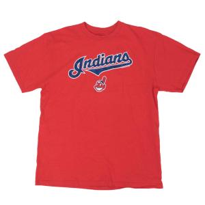 MLB インディアンス Tシャツ ワフー酋長 Chief Wahoo Script T-Shirt マジェスティック/Majestic レッド｜mlbshop