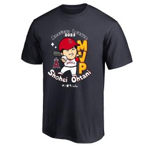 MLB 大谷翔平 エンゼルス Tシャツ 2023 AL MVP受賞記念 Tee イラスト Fanatics Branded ネイビー｜mlbshop