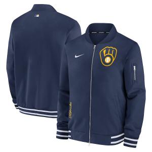 MLB ブリュワーズ ジャケット 2024 選手着用モデル オーセンティック Full-Zip Bomber Jacket ナイキ/Nike ネイビー｜mlbshop