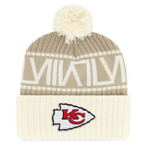 NFL チーフス キャップ 第58回スーパーボウル進出記念 Double Cuffed Knit Hat with Pom 47Brand カーキ/クリーム｜mlbshop