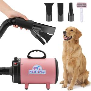NEWTRY ペットドライヤー ペットヘアードライヤー PSE取得商品 ブロワー 無段階速度制御 送風機 3つのノズル付き 風速、温度調整可