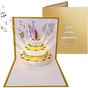誕生日カード メロディ付き バースデーカード 光り 音楽とライト付き グリーティングカード メッセージカード 立体カード 3Dポップアップカード 立体