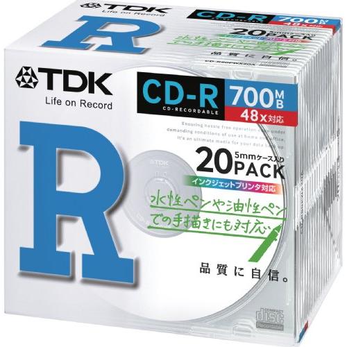 TDK データ用 CD-R 700MB 48X ホワイトプリンタブル 20枚パック CD-R80PW...