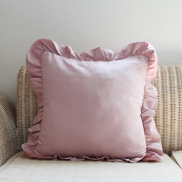送料無料 フリル クッションカバー【スモーキーピンク】 ダークパステル くすみカラー ピンク パープ...