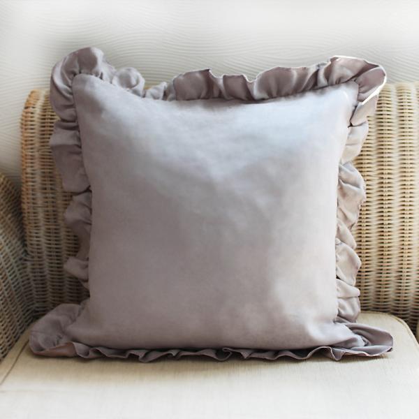 送料無料 フリル クッションカバー【スモーキーパープル】 ダークパステル くすみカラー パープル グ...