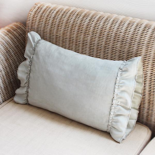 送料無料 フリル クッションカバー【スモーキーグリーン】 ダークパステル くすみカラー グレー  北...