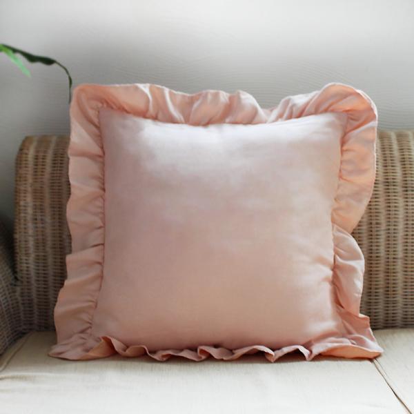 送料無料 フリル クッションカバー【サーモンピンク】 オレンジ ピンク パープル グレー グリーン ...