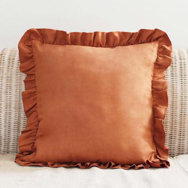 送料無料 フリル クッションカバー【ブラウン】 茶色 北欧 スモーキーカラー シャビーシック