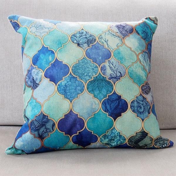 送料無料 クッションカバー リネン モロッカン ブルー 青 水色 45cm 西海岸 ハワイアン クッ...