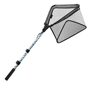 ランディングネット たも網 全長115cm シャフト伸縮自在 ラバーコーディングネット 三角型枠 ワンタッチ折りたたみ式 軽量 白の迷彩