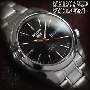 セイコー5 海外モデル 逆輸入 SEIKO5 腕時計 メンズ ブラック文字盤 ステンレスベルト SNKL45K1 サイズ調整無料｜mmr2