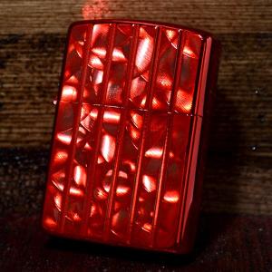 ジッポー ZIPPO アーマー ライター　ウェーブカット レッド A 縦縞