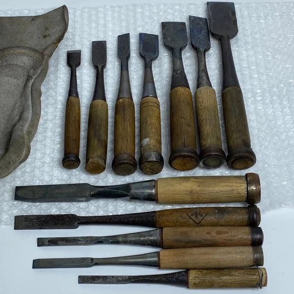 大工道具 鑿 のみ 彫刻用 鋼製  12本セット 銘あり 手工具 古道具 木工用 ヴィンテージ 工具