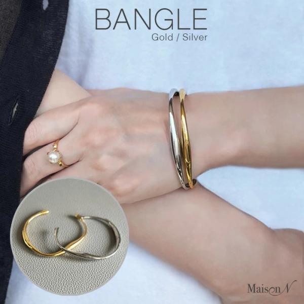 ステンレスカーヴィーバングル シルバー ゴールド