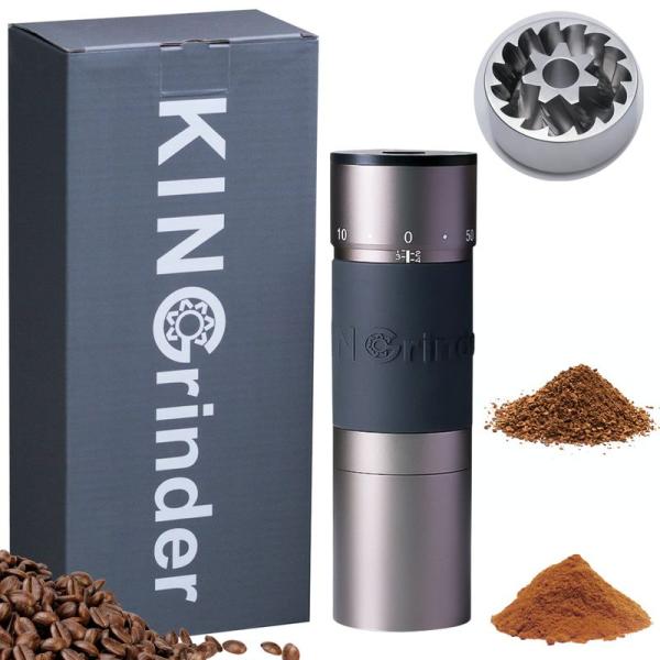 KINGrinder K6 手挽きコーヒーミル。外部調整ダイヤル、240段階粒度調整、均一性に優れる...