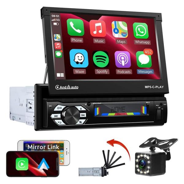 カーオーディオ 1DIN Bluetooth アップル CarPlay アンドロイド オート Blu...