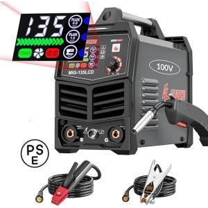 半自動溶接機 100v アーク溶接 ノンガスワイヤー溶接 1台2役 インバーター直流 溶接機 定格使用率60% 電気溶接機 MIG-135LCD
