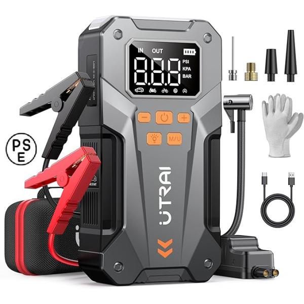 ジャンプスターター&amp;空気入れ 5000A 12V スタータージャンプ 150PSIエアコンプレッサー...