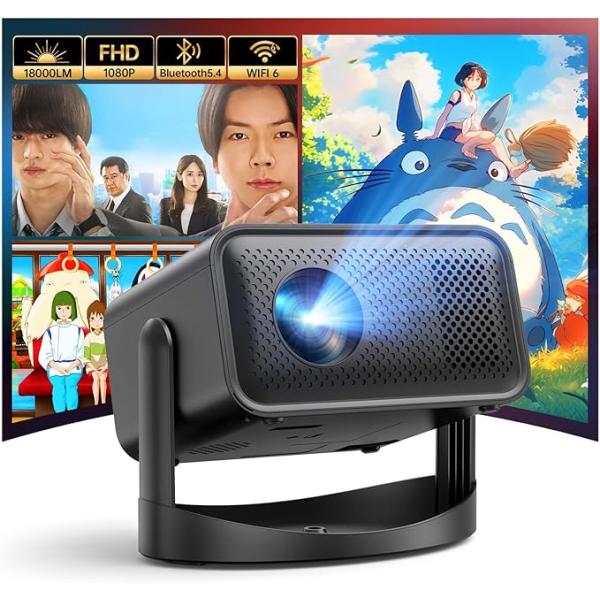 360°回転・18000LM・1080P・4K対応 天井投影可能 プロジェクター 小型 電動フォーカ...
