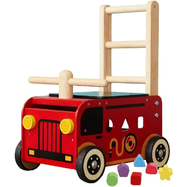 アイムトイ ウォーカー&amp;ライド 消防車 手押し車 カタカタ 木のおもちゃ 知育玩具 赤ちゃん 1歳 ...