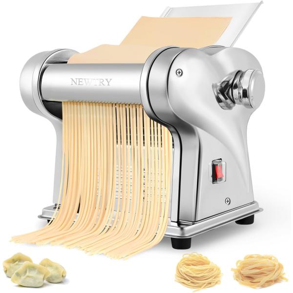 製麺機 家庭用 電動パスタマシン ステンレス製 ヌードルメーカー 1.5mmの細〓 4mmの平麺 厚...