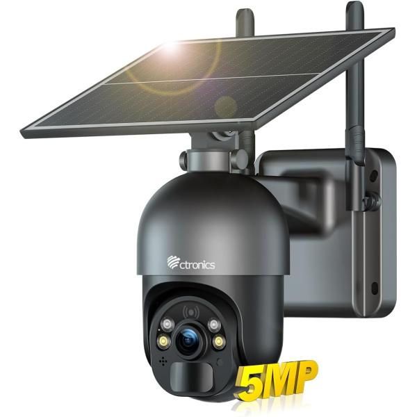 5MP PC対応 防犯カメラ 屋外 ソーラー 6Wソーラーパネル 発光威嚇 0.2sヒューマン検知 ...