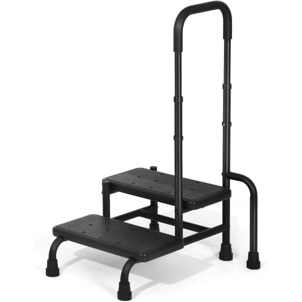 踏み台 手すり付き 2段ステップ 高さ調整可能 89.5-99.5cm 介護用 滑り止め 耐荷重18...