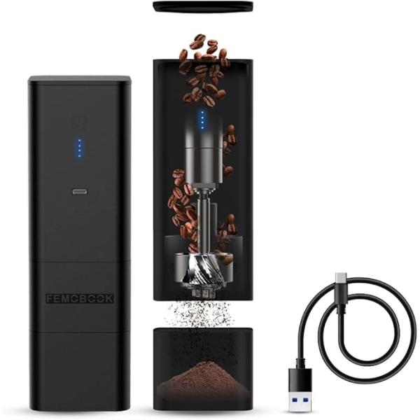 A2 電動コーヒーミル 臼式 USB充電式 コードレス 粒度調節可能 120段階 コーヒーグラインダ...