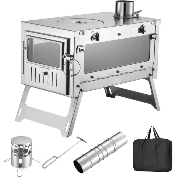 薪ストーブ 二次燃焼 キャンプ用 焚き火ストーブ 2面ガラス窓 煙突3メートル キャンプ 調理器具 ...