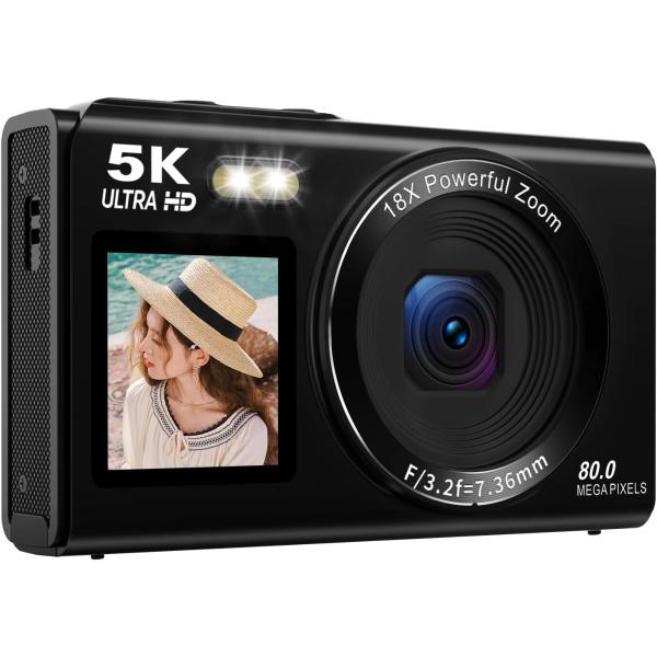 5K デジカメ スマホ送れる デジタルカメラ WIFI転送機能 8000万画素 デュアルスクリーン ...