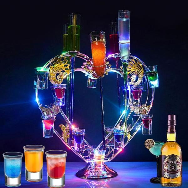 ワインラック テキーラ観覧車 24カップ LEDカップの表示棚 LED酒グラス棚 シャンパンタワー ...