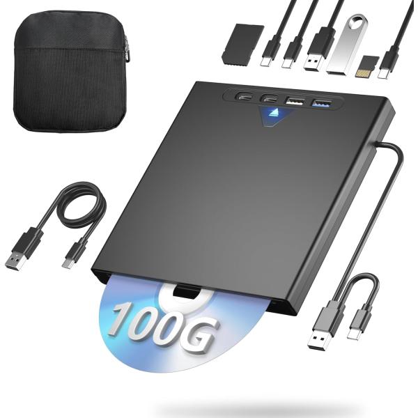 100GB ブルーレイドライブ外付け ブルーレイプレーヤー BD/DVD/CDプレーヤー 再生/読み...