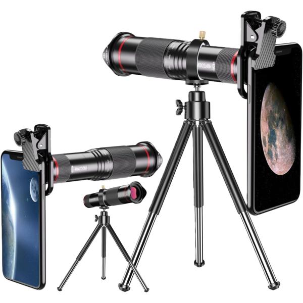 スマホ望遠レンズ 単眼望遠鏡 高倍率 スマホレンズ 48倍 180g小型軽量 金属製三脚 高級Bak...