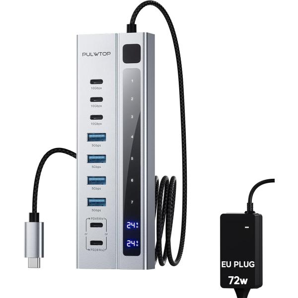 パワードUSB Cハブ PULWTOP 11-in-1パワーハブ SD/TF USB-C 10Gbp...