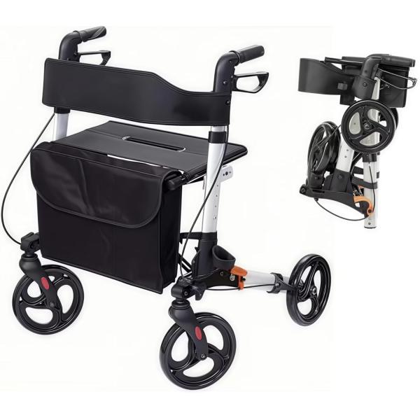 歩行器 トロリー歩行器 高齢者用 折り畳み式 6段高さ調節可能 耐荷重150kg 4輪 座面付き シ...