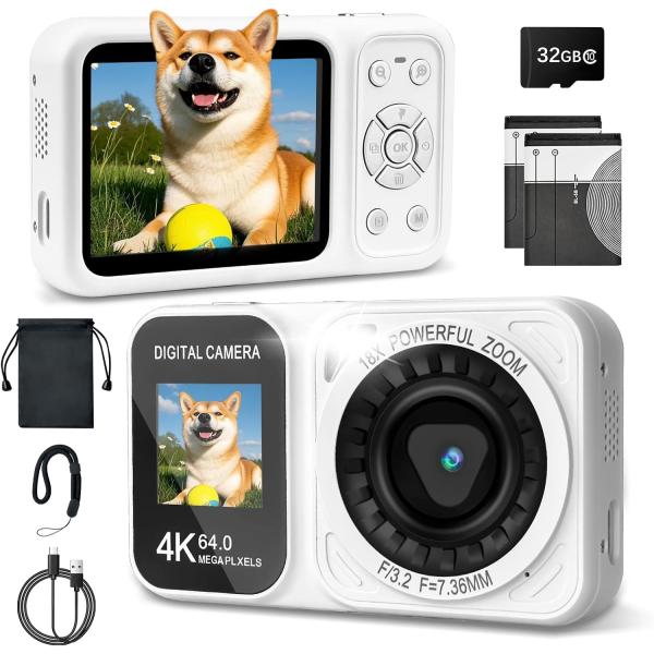 デジタルカメラ 4K 6400万画素 30FPS デジカメ IPS デュアルスクリーン コンデジ S...