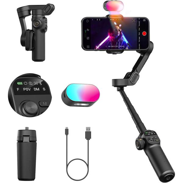 Smart X2 スマートフォンジンバルスタビライザー 360°回転 OLEDディスプレイ 内蔵20...