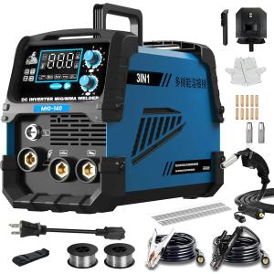 自動溶接機 100V/200V兼用 最大出力140A 1台3役 電気溶接機 LED表示 ノンガスMIG/被覆アークMMA/LIFT TIG対応 IGBTインバーター 家庭用 定格使用率60％