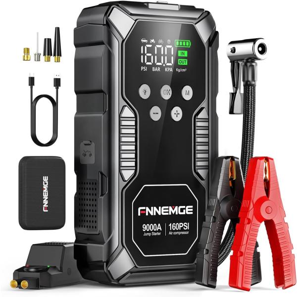 9000A ジャンプスターター兼エアコンプレッサー 26800mAh カーバッテリージャンパースター...