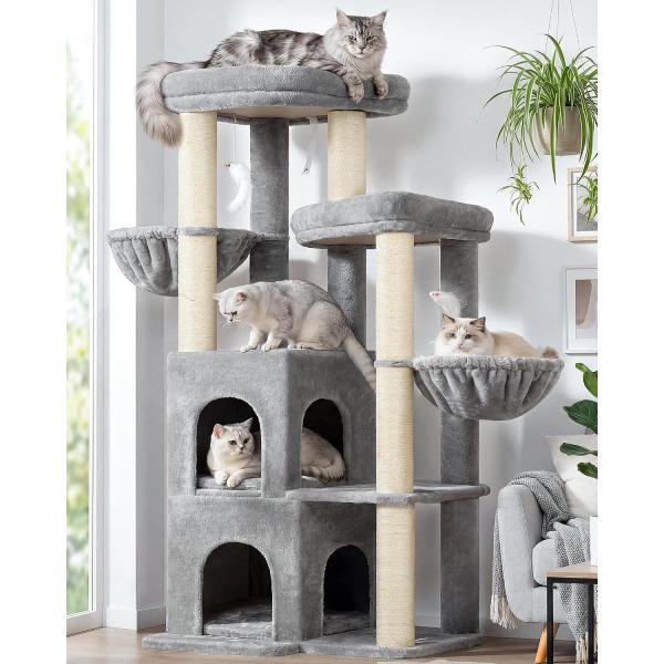 S63 キャットタワー 低い 二層式巨大キャットハウス 据え置き 多頭飼い 大型猫用 高い安定性 高...
