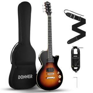 Donner エレキギター 初心者セット LPタイプ 39インチ フルサイズ ポプラ材 HHピックアップ配列 専用ケース ストラップ シール｜moanashop