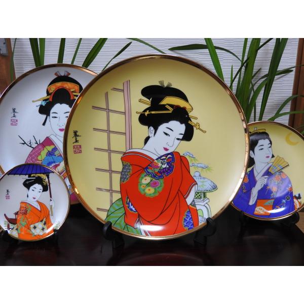 美人絵芸者絵画（障子）25.5cm D 絵皿 (10"D Geisha Girl design di...